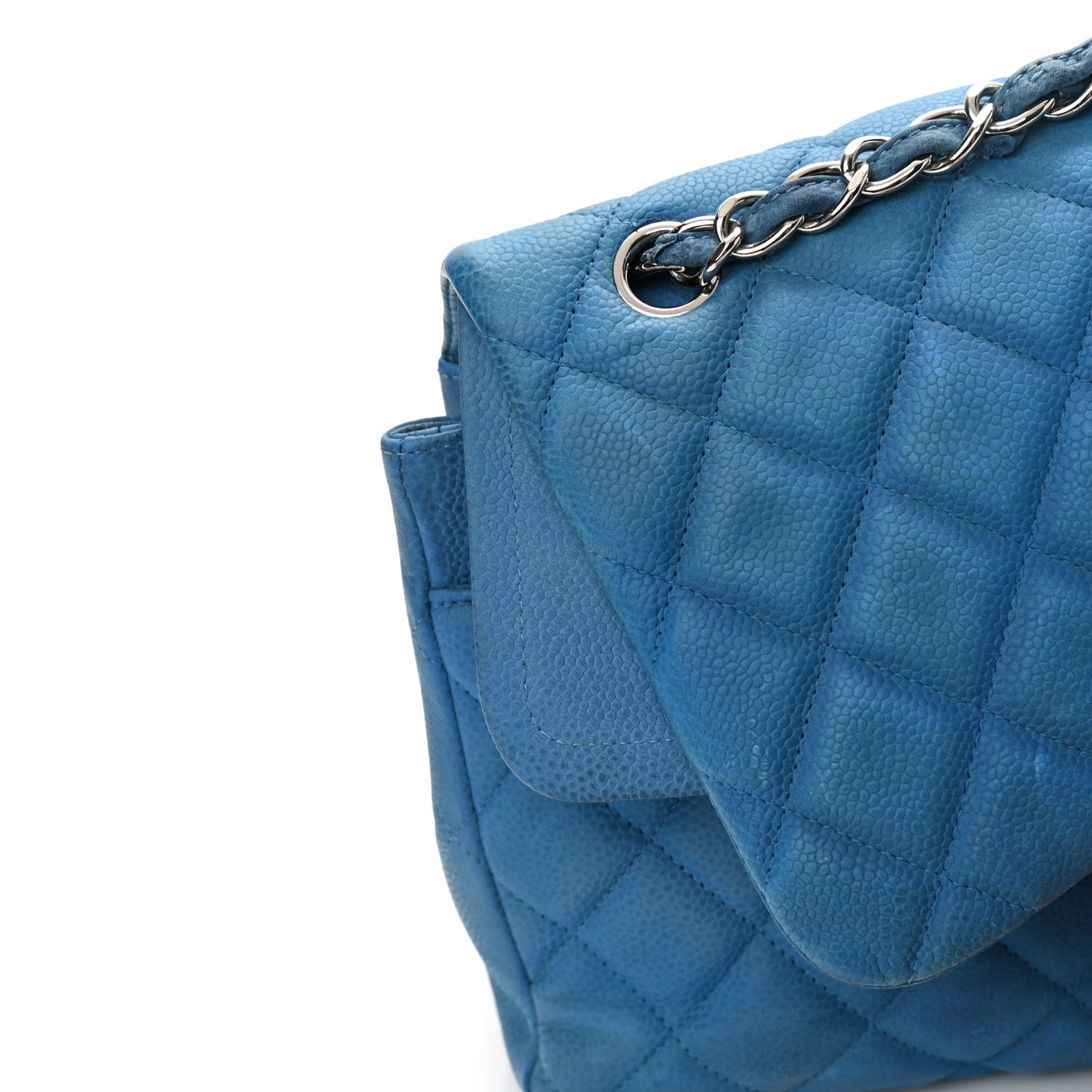 Iridescent Caviar Quilted Jumbo Double Flap Blue