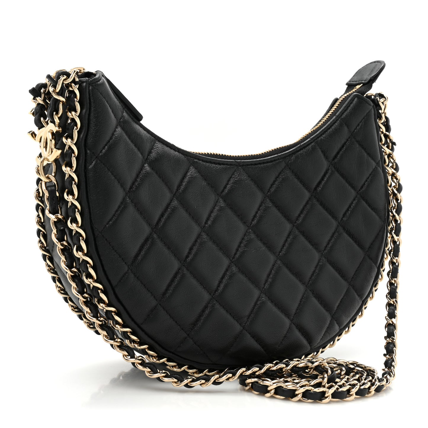 Lambskin Quilted Small Hobo Bag Black