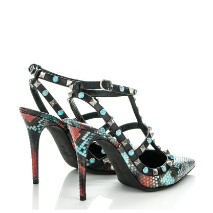 Valentino Garavani Python Rockstud Rolling Ankle Strap Pumps 38.5 Red Multi 4 of 8