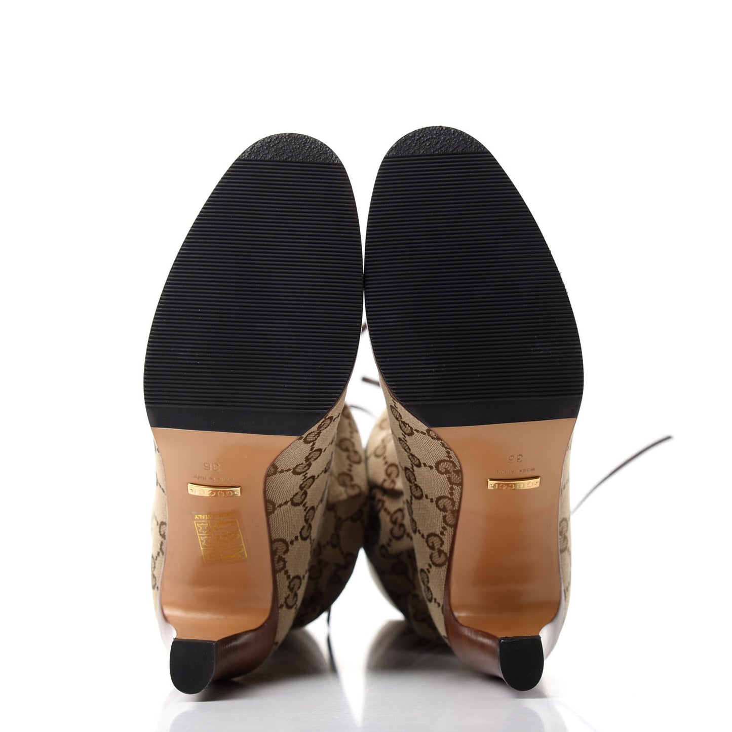 Monogram Lisa Mid Heel Boots 36 Beige Ebony
