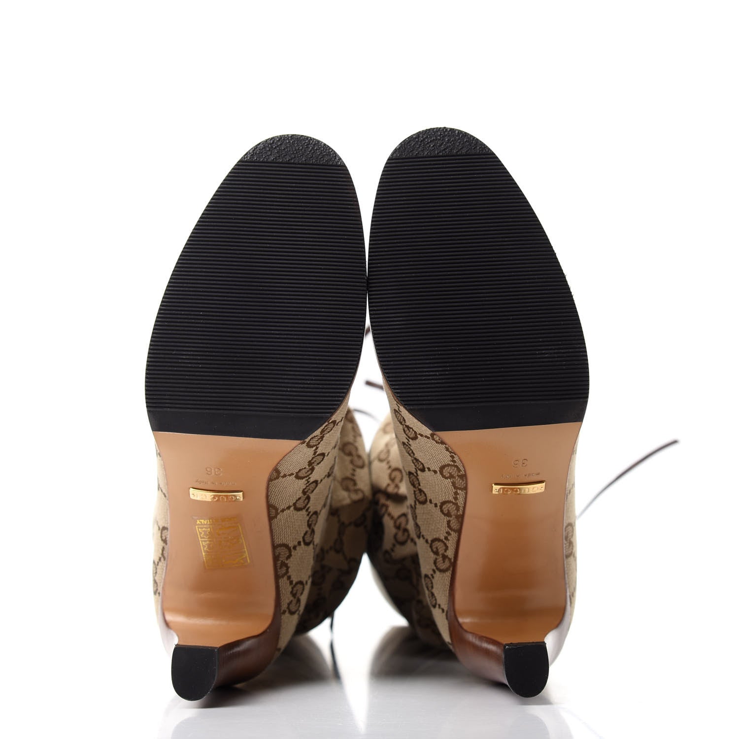Gucci Monogram Lisa Mid Heel Boots 36 Beige Ebony 6 of 10