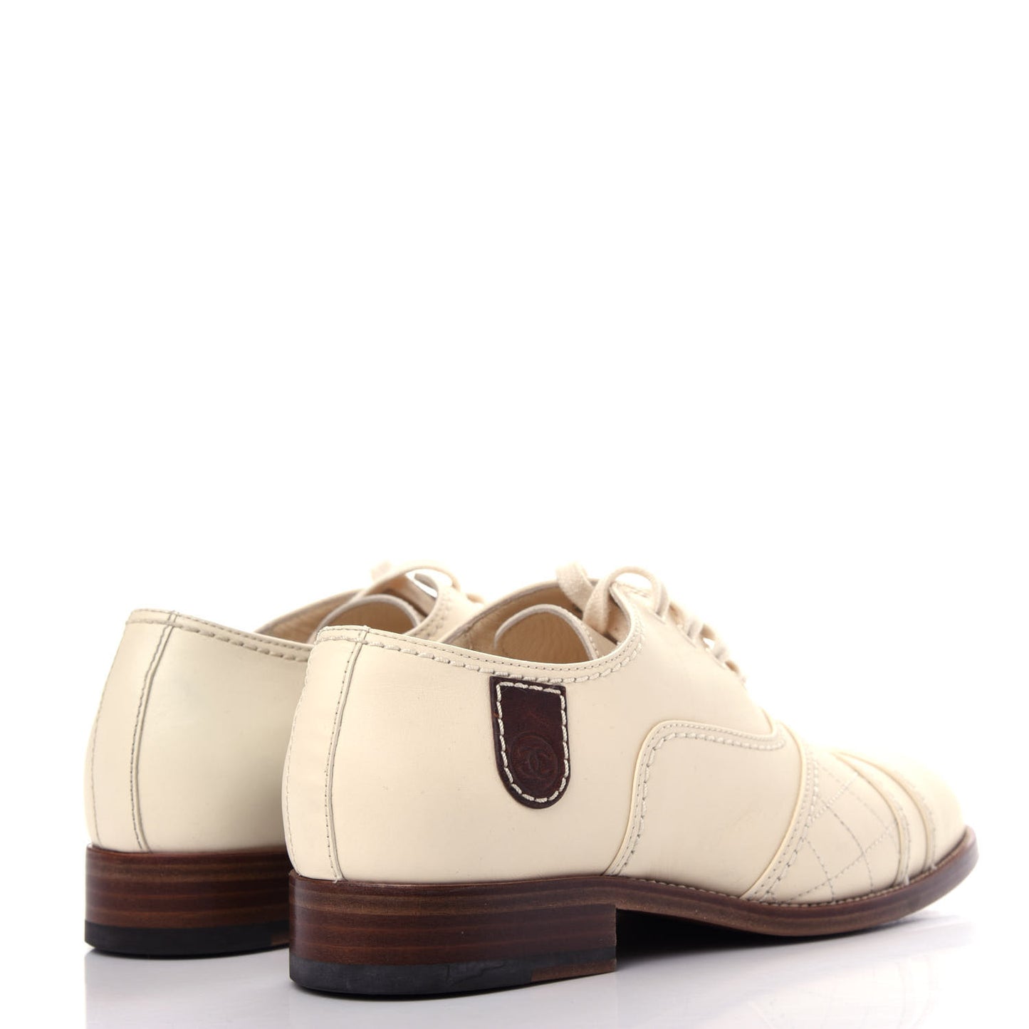 Calfskin Quilted CC Lace Up Oxfords 38 White