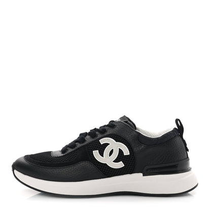 Chanel Calfskin Mesh Lycra Suede Womens Logo Sneakers 38 Black 1 of 10