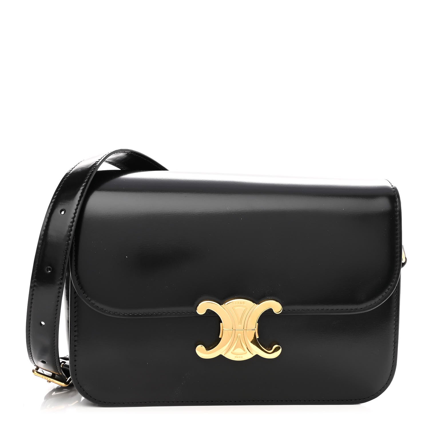 Celine Shiny Calfskin Medium Triomphe Black 1 of 9
