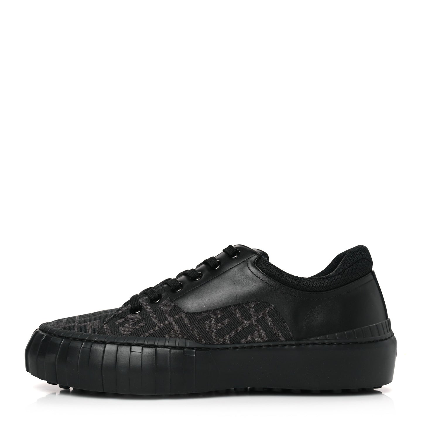 Fabric Jacquard Vitello Technical Fabric FF Mens Fendi Force Low Top Sneakers 12 Black
