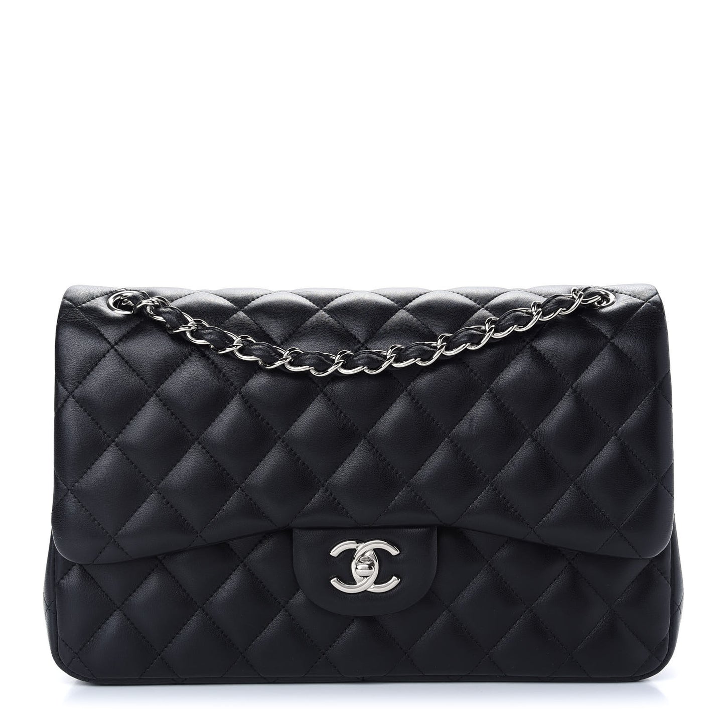 Lambskin Quilted Jumbo Double Flap Black
