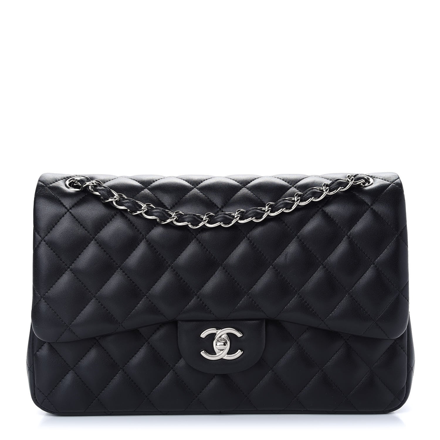 Chanel Lambskin Quilted Jumbo Double Flap Black 1 of 9