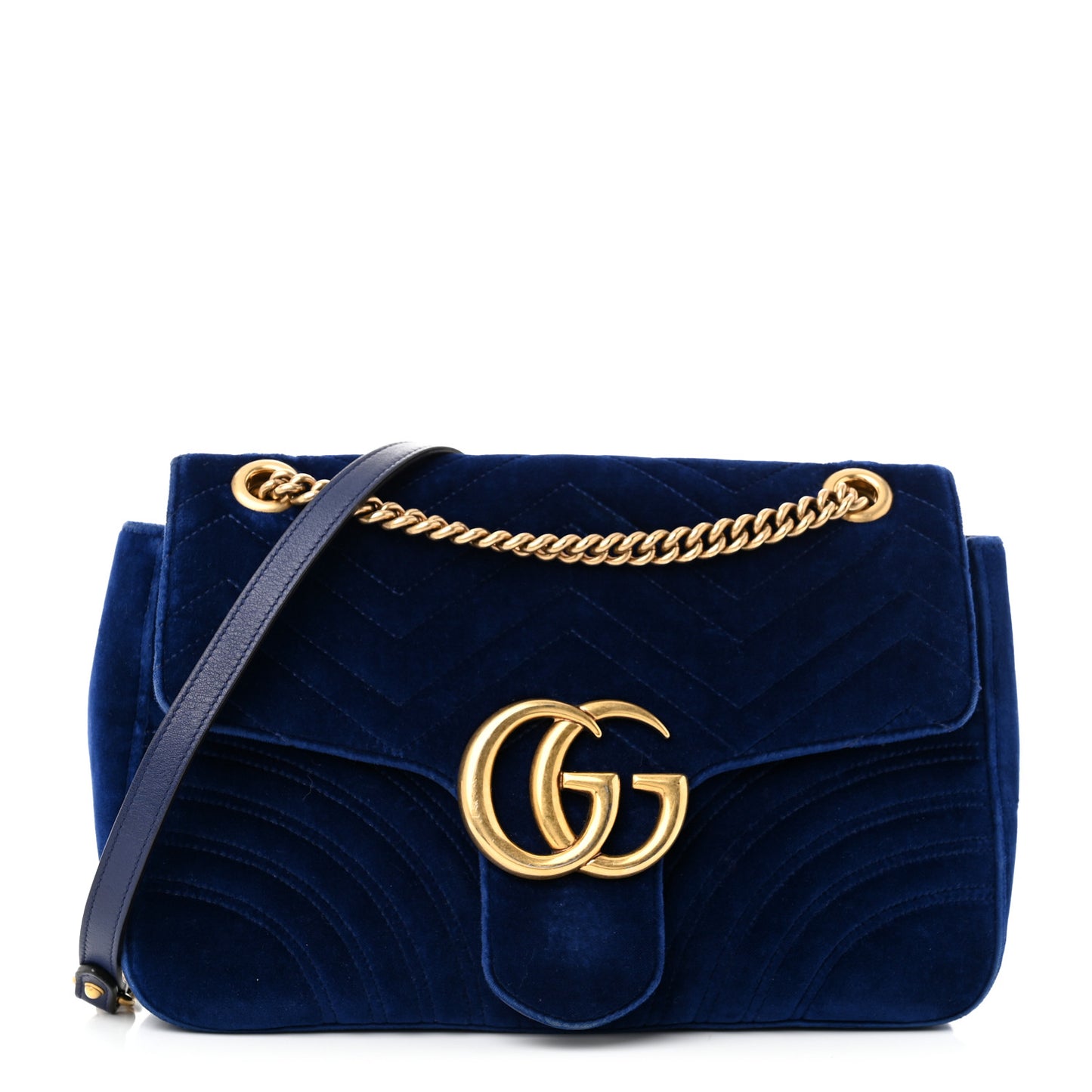 Velvet Matelasse Medium GG Marmont Shoulder Bag Cobalt Blue