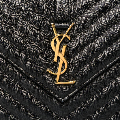 Saint Laurent Grain De Poudre Matelasse Chevron Large Monogram Satchel Black 7 of 9