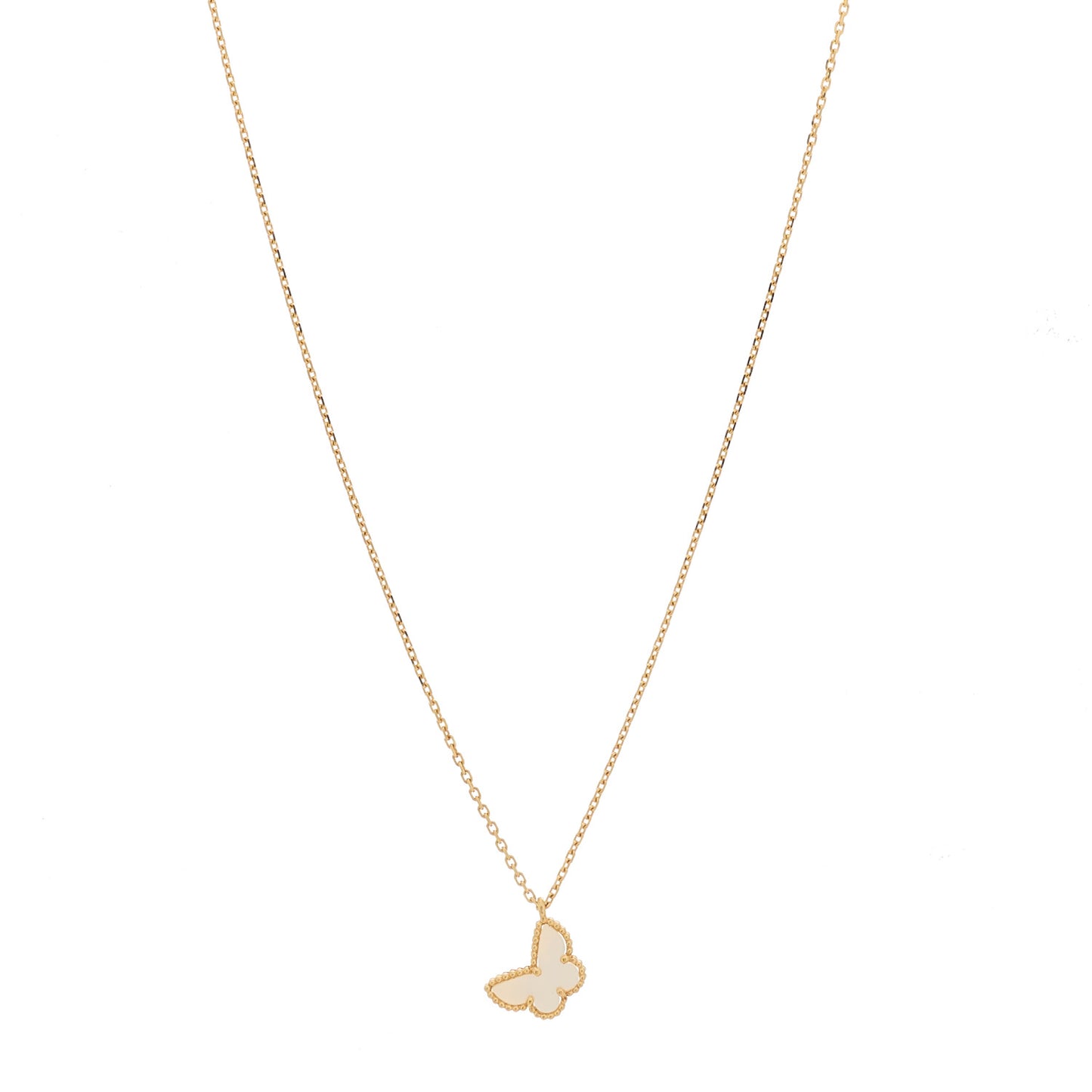 18K Yellow Gold Mother of Pearl Sweet Alhambra Butterfly Pendant Necklace