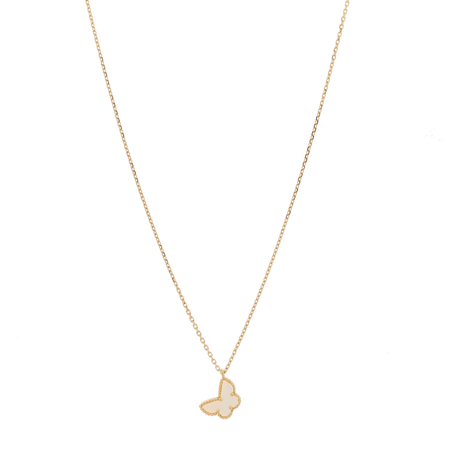 Van Cleef & Arpels 18K Yellow Gold Mother of Pearl Sweet Alhambra Butterfly Pendant Necklace 1 of 5