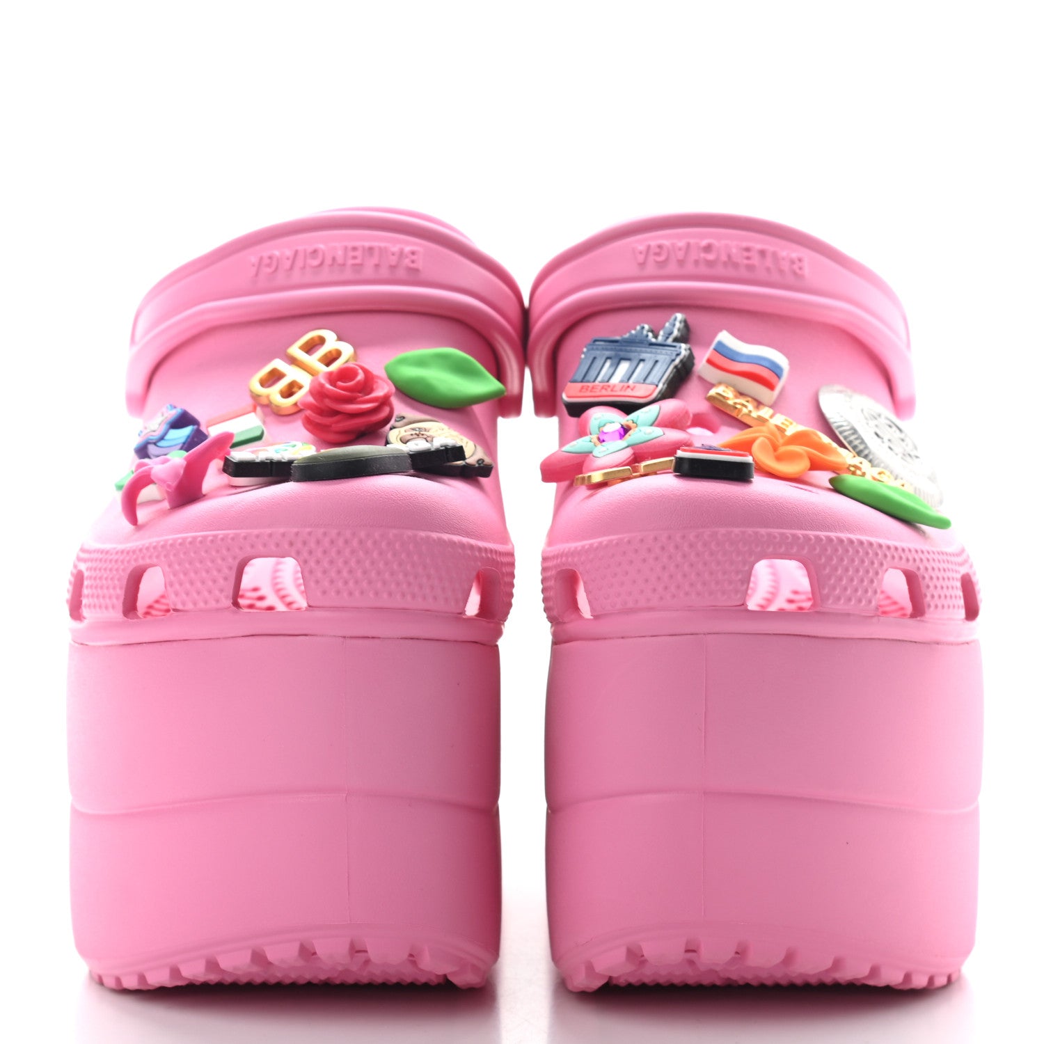 Balenciaga X CROCS Rubber Textured Womens Platform Sandals 37 Rose Bonbon 2 of 7