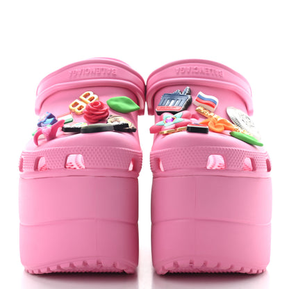 Balenciaga X CROCS Rubber Textured Womens Platform Sandals 37 Rose Bonbon 2 of 7