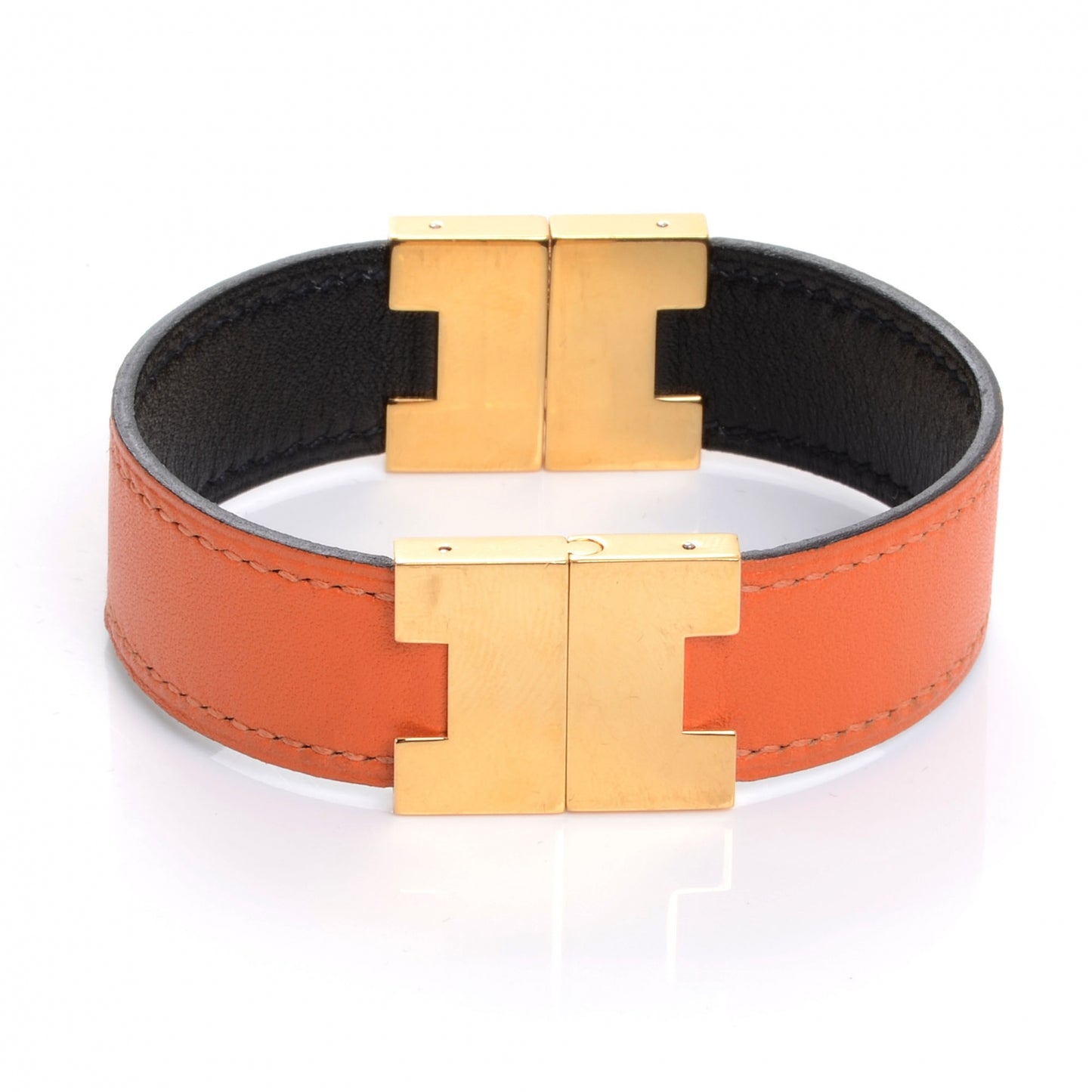 Leather Reversible H Bracelet Black Orange