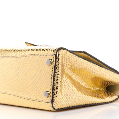 Jimmy Choo Metallic Calfskin Lizard Crystal Embossed Cheri Top Handle Bag Gold 10 of 10