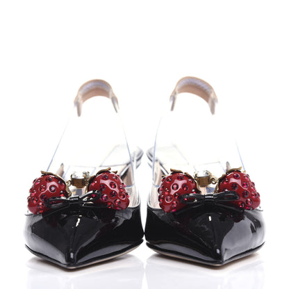 Gucci Patent PVC Bamboo Crystal Strawberry Eleonor Low Heel Slingback Pumps 37 Black 2 of 10