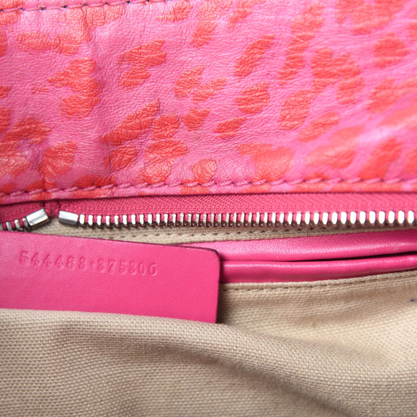 Calfskin Leopard Print Small Skull Padlock Zip Around Tote Pink