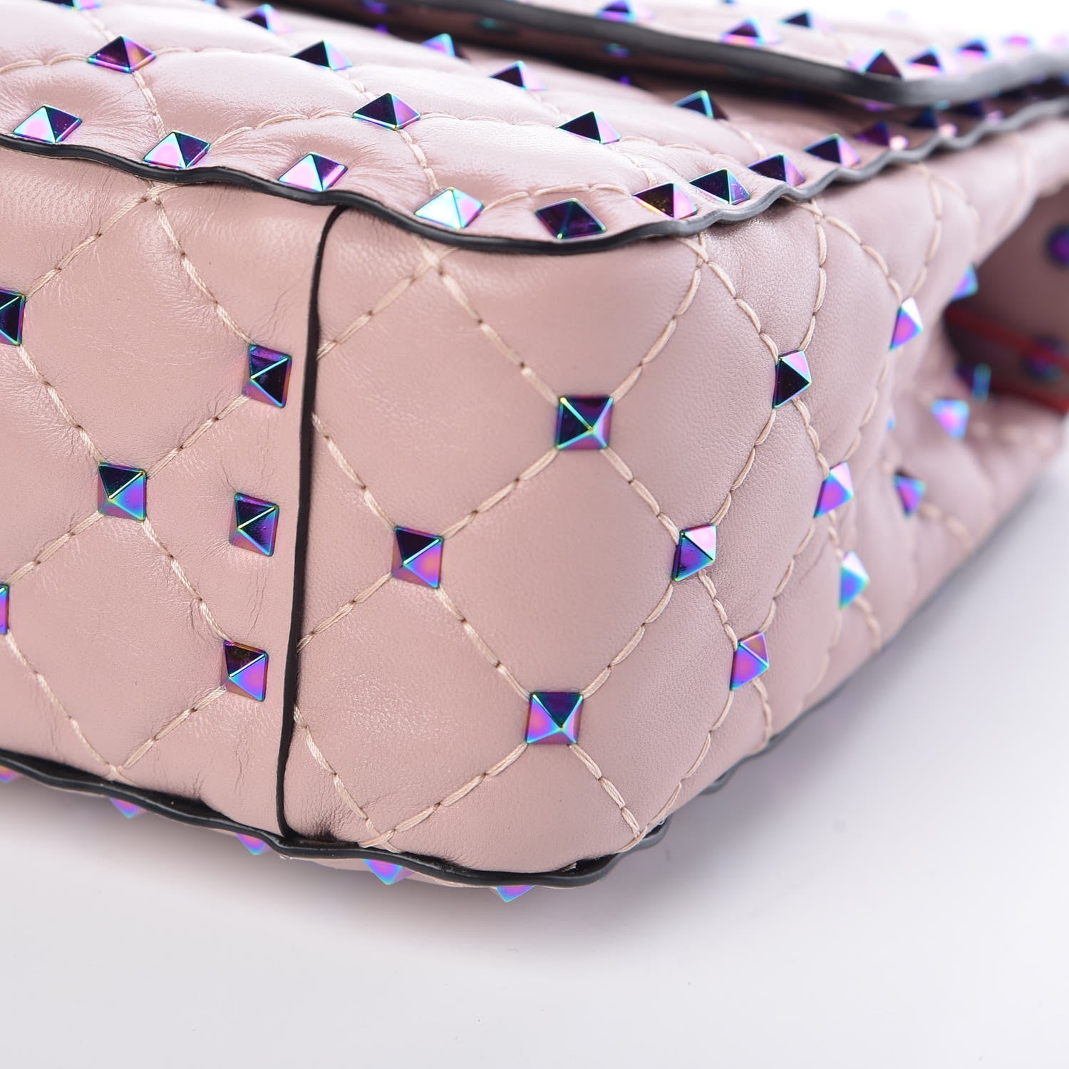 Valentino Garavani Lambskin Oil Slick Medium Rockstud Spike Shoulder Bag Poudre 8 of 8