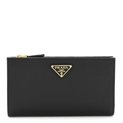Prada Saffiano Triangle Continental Zip Wallet Black 1 of 8