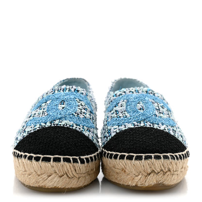 Chanel Tweed CC Espadrilles 36 Navy Blue Green Blue 3 of 10