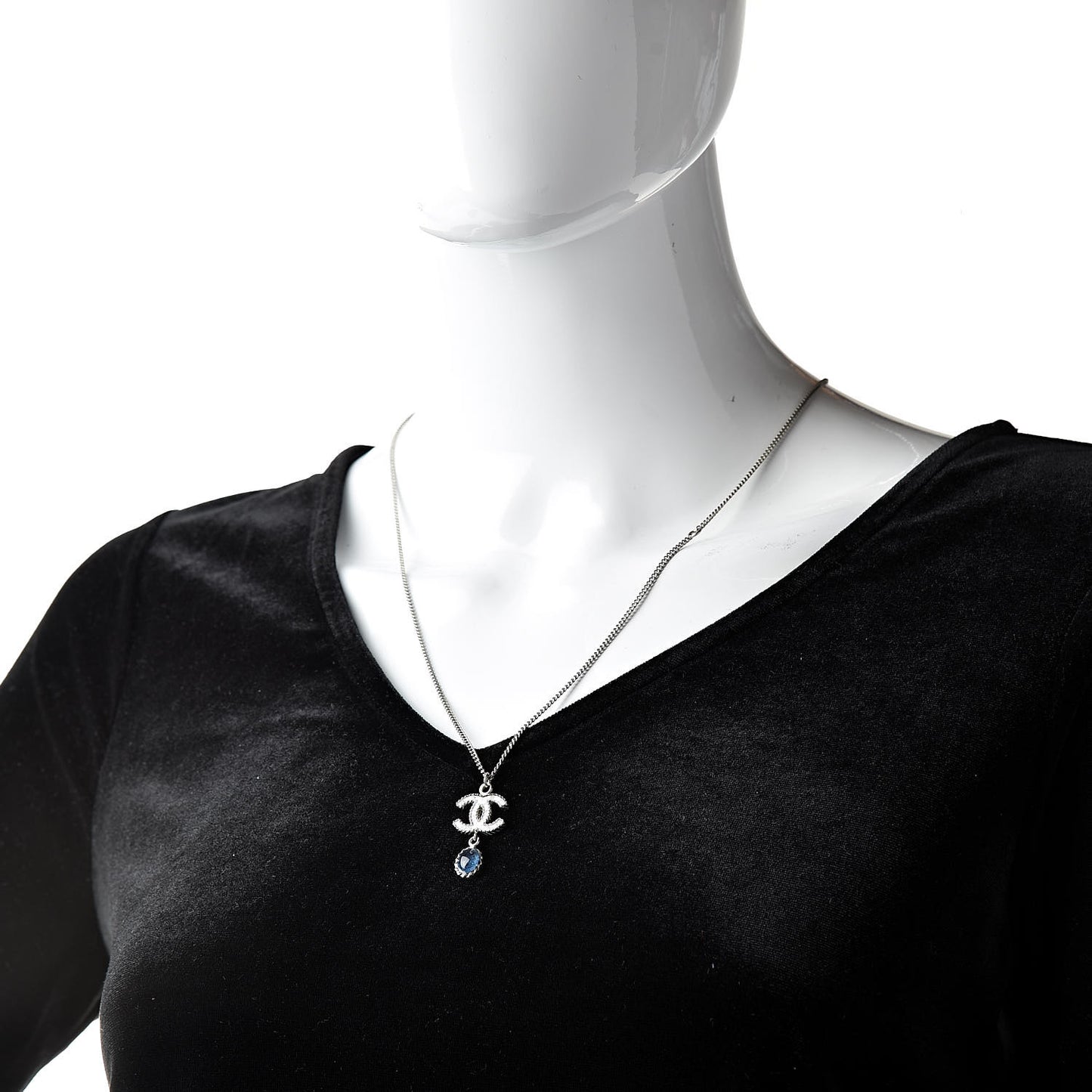 Resin CC Drop Necklace Silver Blue