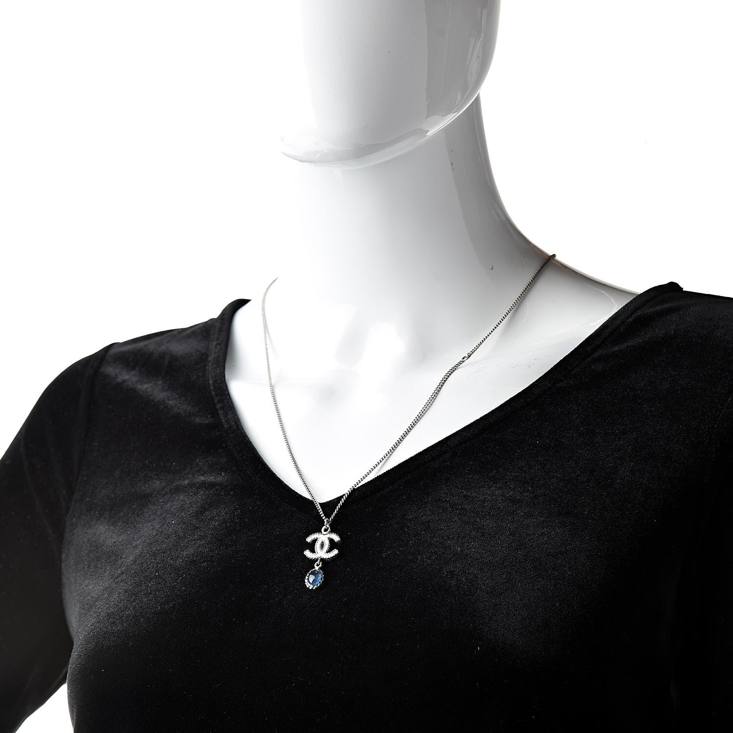 Chanel Resin CC Drop Necklace Silver Blue 2 of 6