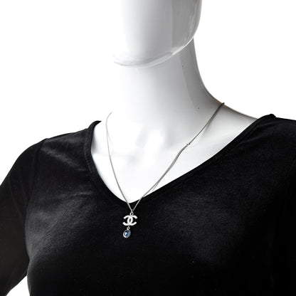 Chanel Resin CC Drop Necklace Silver Blue 2 of 6