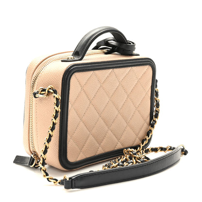 Chanel Caviar Quilted Small CC Filigree Vanity Case Beige Black 3 of 10