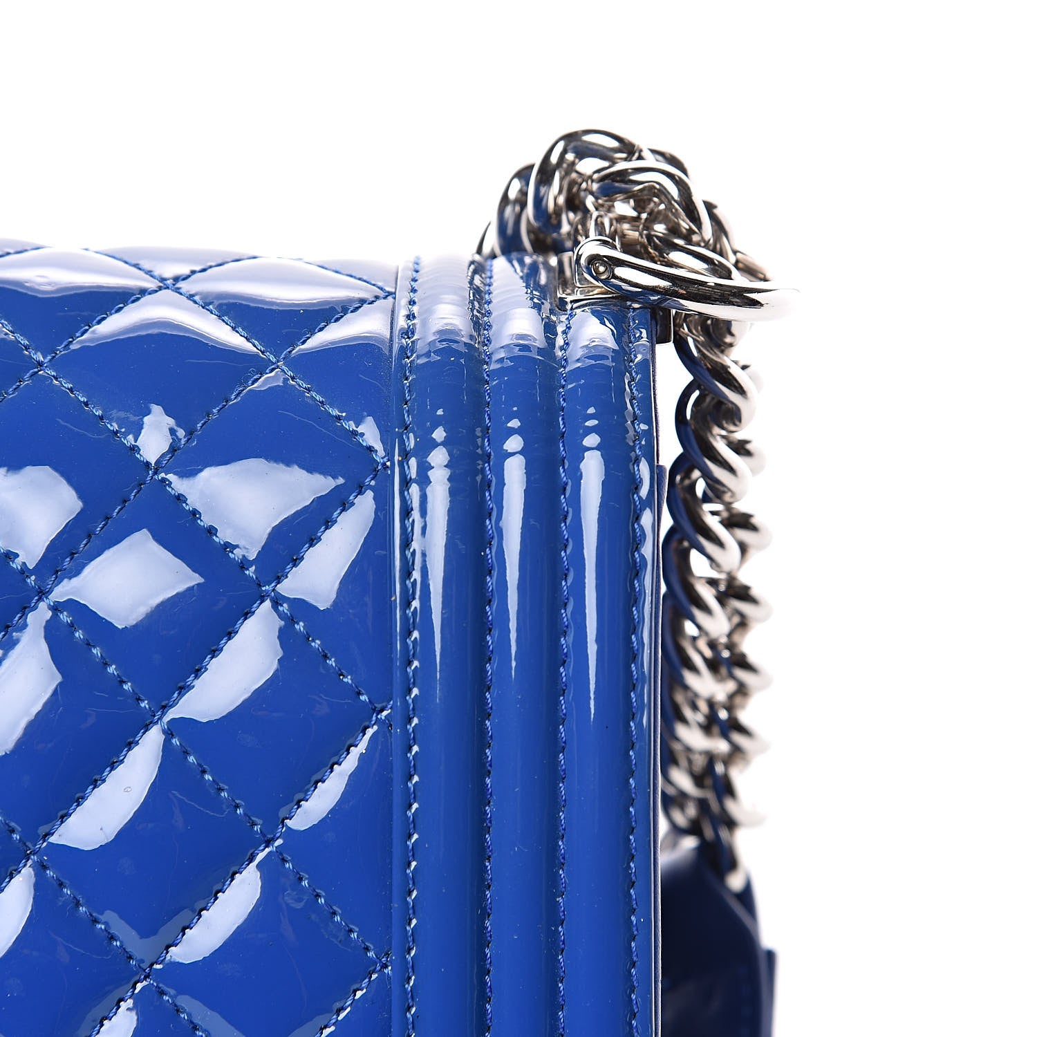 Chanel Patent Calfskin Quilted Medium Plexiglass Boy Flap Blue 9 of 13