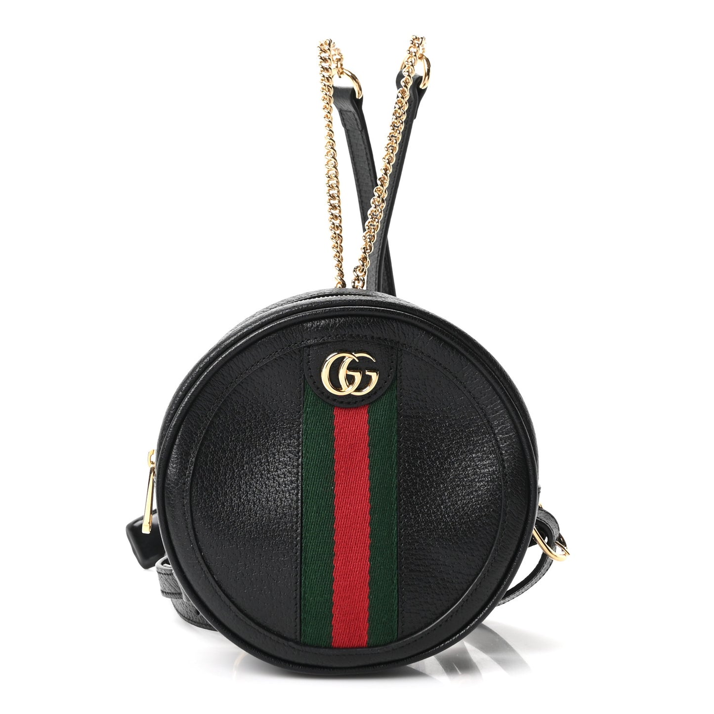 Grained Calfskin Web Mini Ophidia Round Backpack  Black