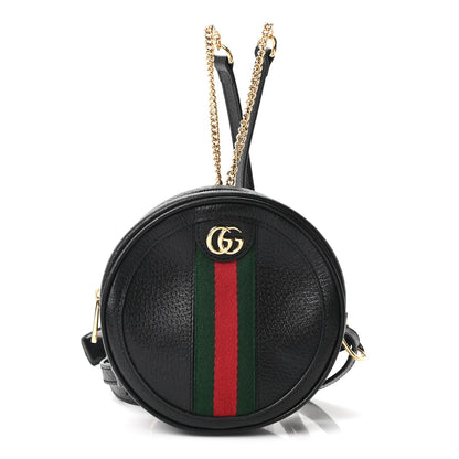Gucci Grained Calfskin Web Mini Ophidia Round Backpack  Black 1 of 10
