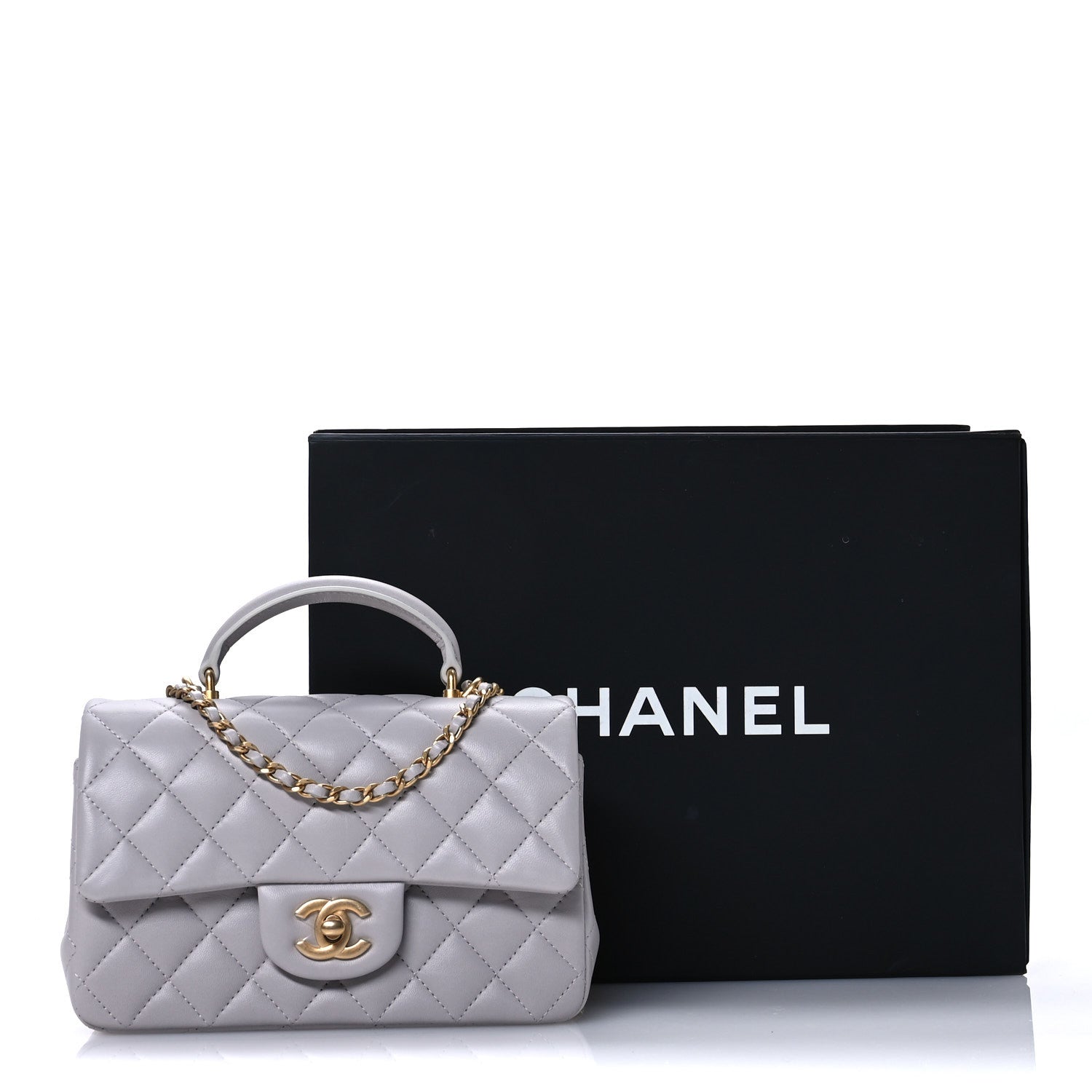 Chanel Lambskin Quilted Mini Top Handle Rectangular Flap Grey 11 of 11