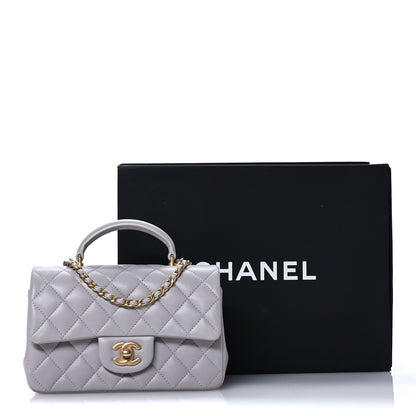 Chanel Lambskin Quilted Mini Top Handle Rectangular Flap Grey 11 of 11