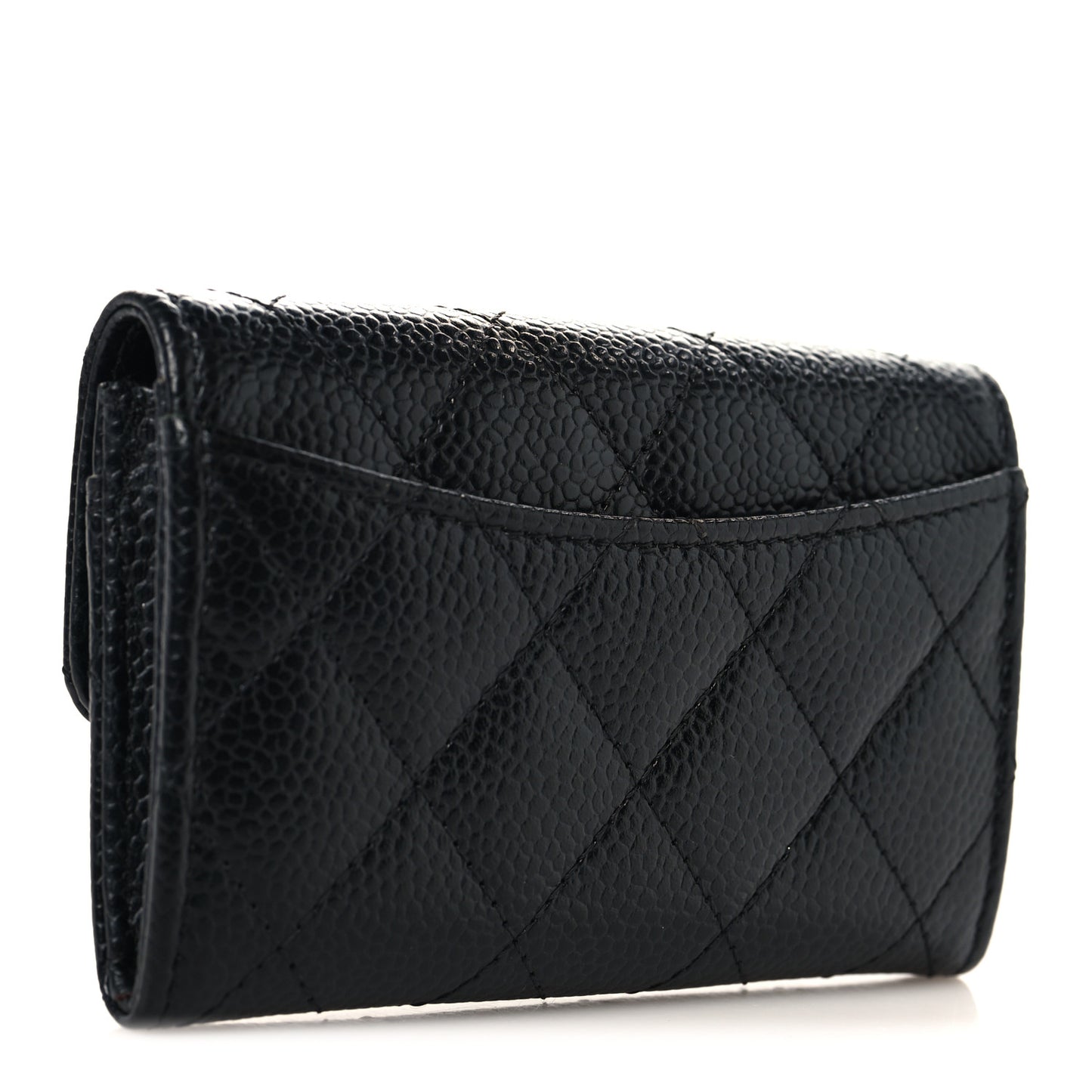Caviar Quilted Flap Card Holder Wallet Black