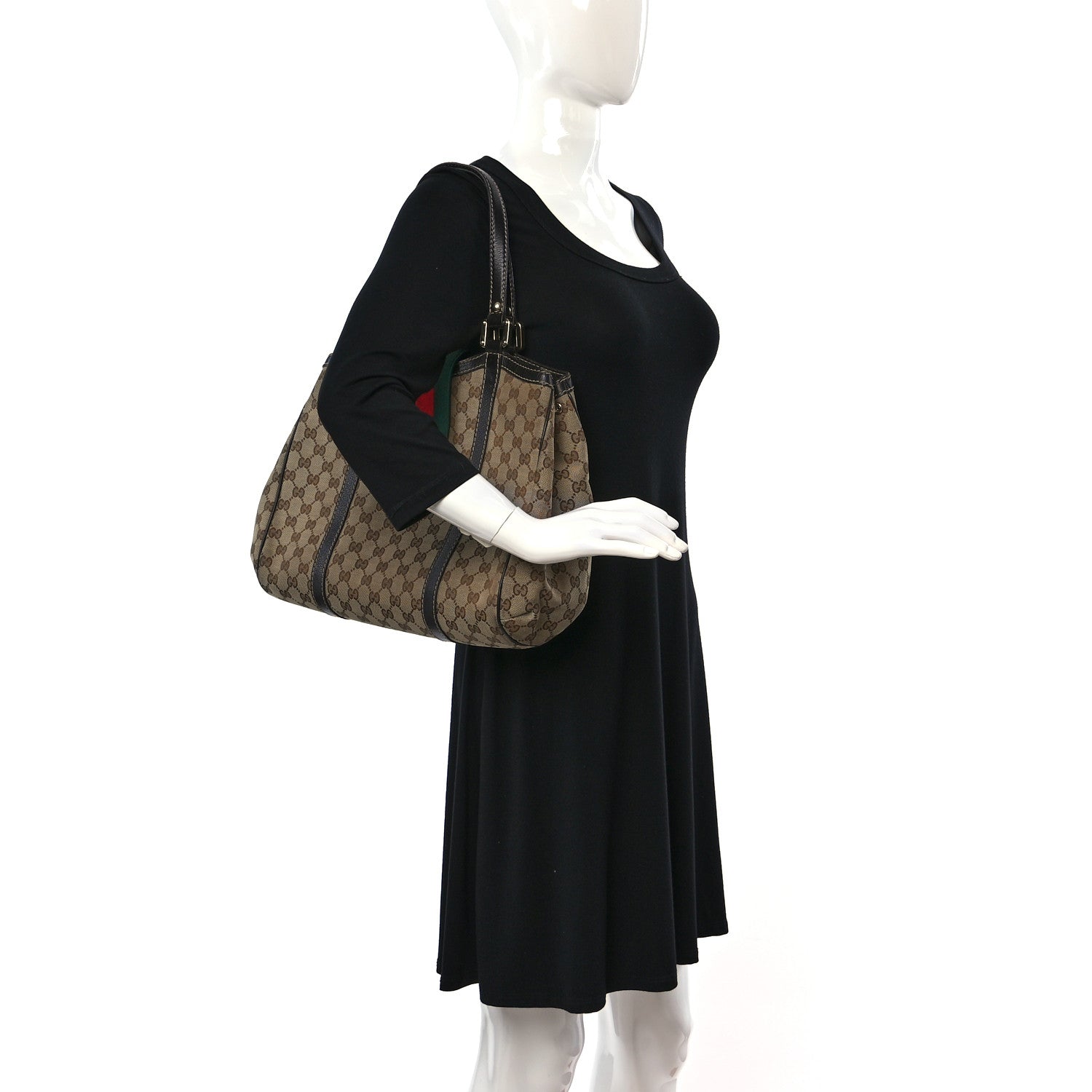 Gucci Monogram New Ladies Web Tote Dark Brown 2 of 15