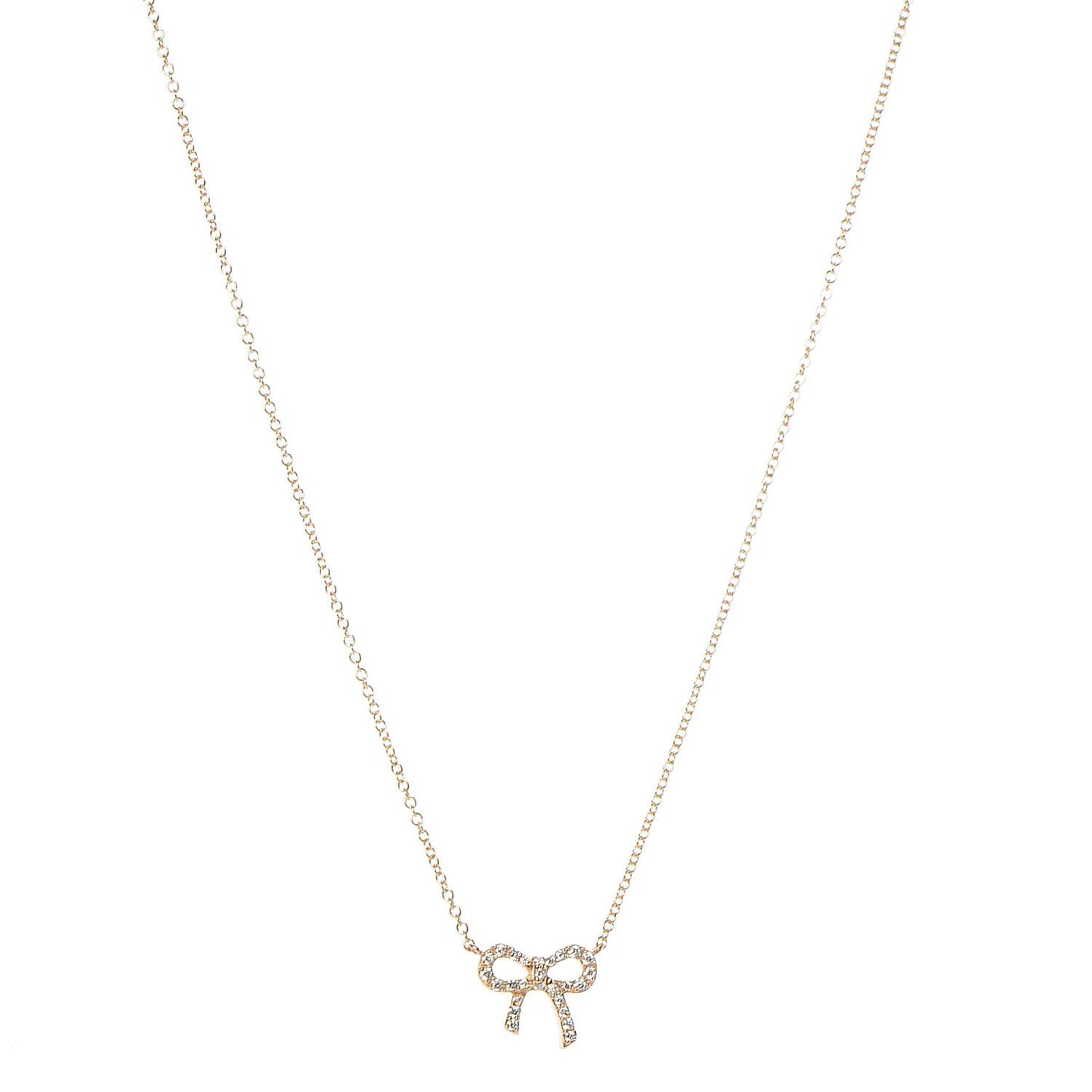 18K Rose Gold Diamond Mini Bow Pendant Necklace