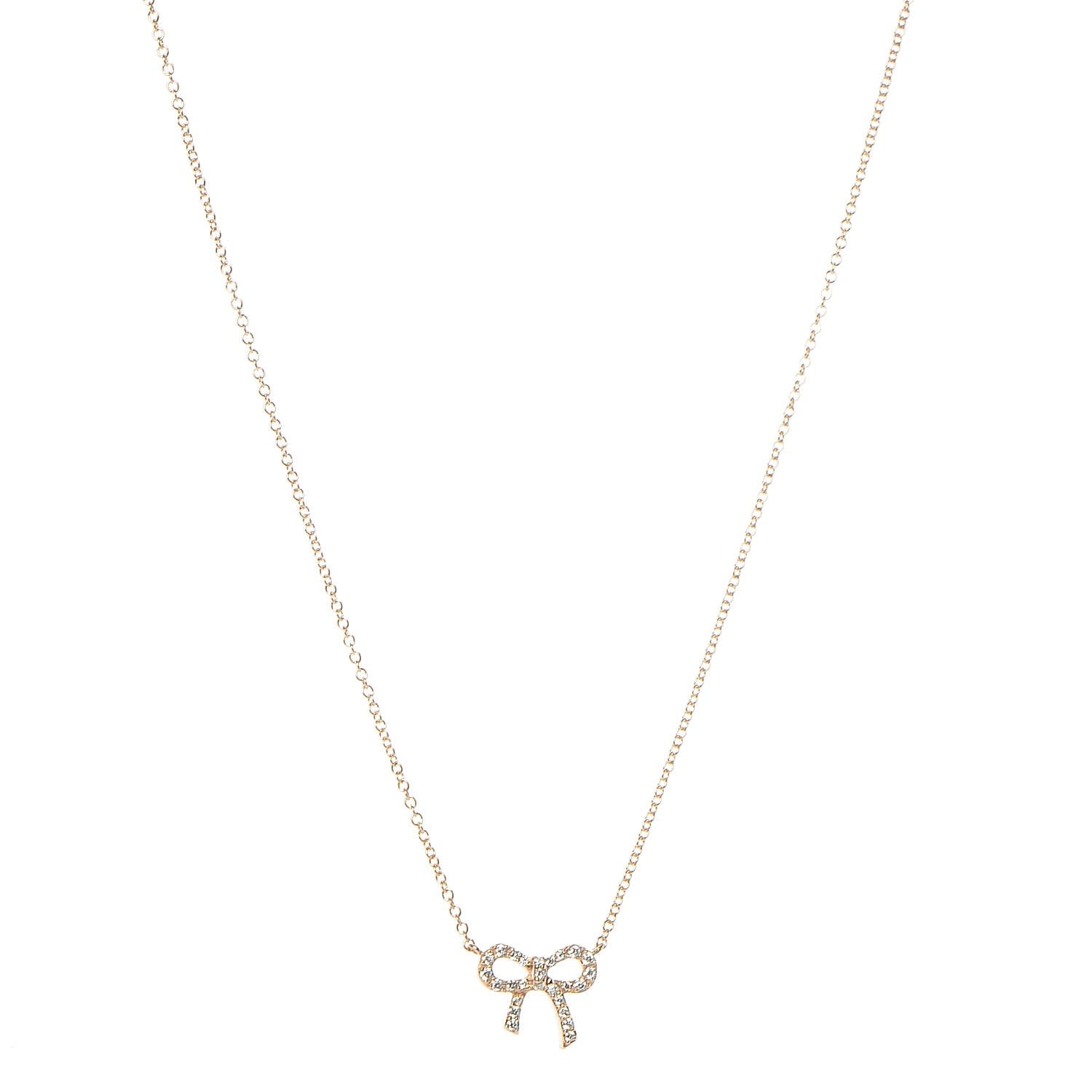Tiffany 18K Rose Gold Diamond Mini Bow Pendant Necklace 1 of 6