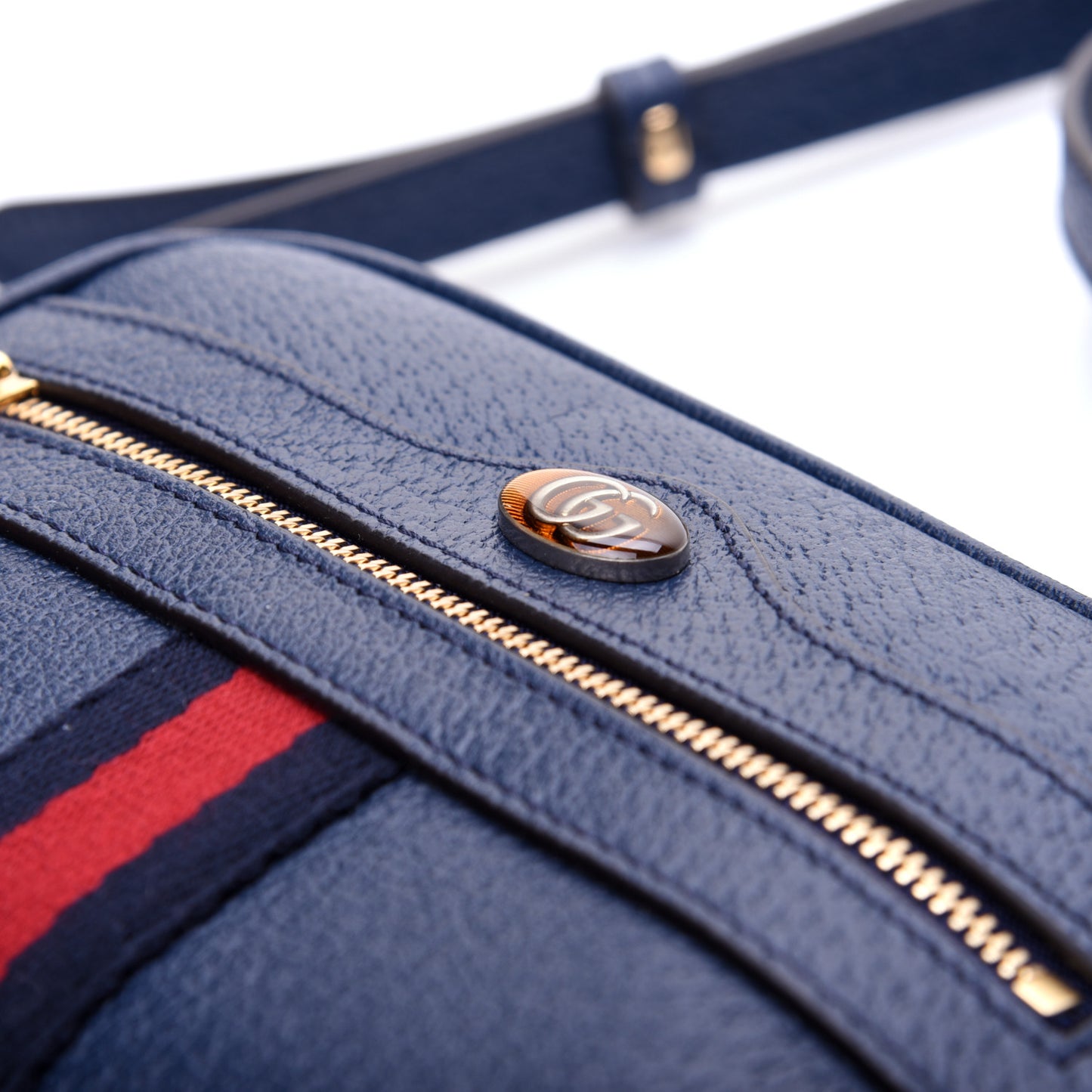 Textured Calfskin Web Mini Ophidia Shoulder Bag Blue Agata