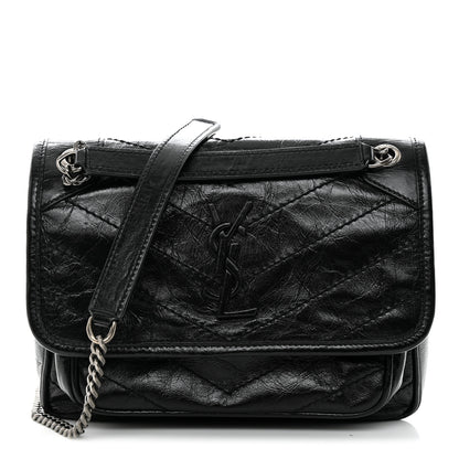 Saint Laurent Crinkled Lambskin Matelasse Monogram Baby Niki Chain Satchel Black 1 of 11