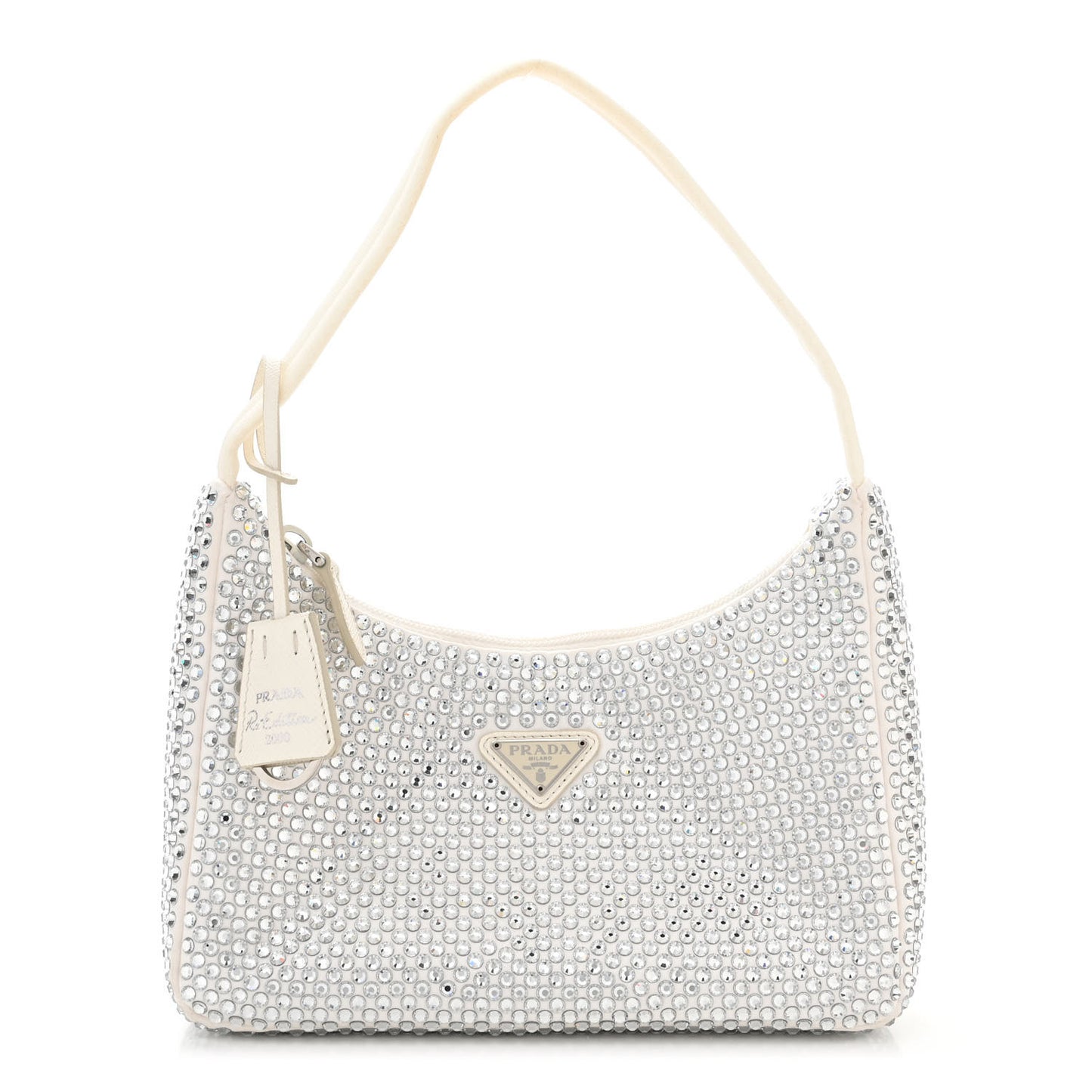 Satin Crystal Mini Re-Edition 2000 Bag White