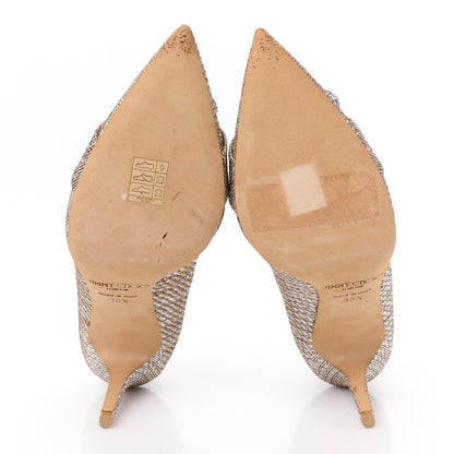 Jimmy Choo Metallic Lame Fabric Crystal Bow Veil 100 Pumps 38.5 Champagne 6 of 9