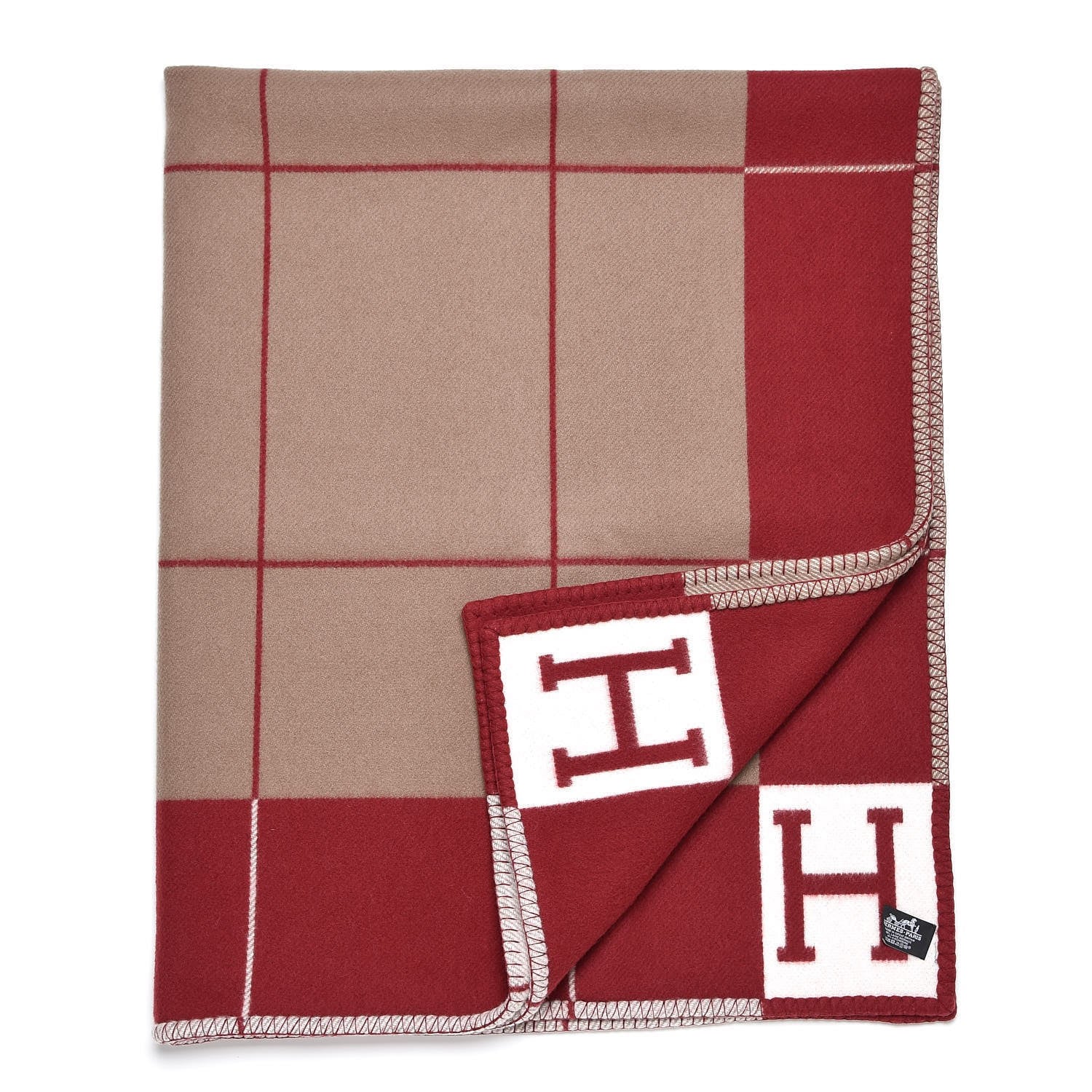 Hermes Wool Cashmere Avalon III Blanket Ecru Rouge H 1 of 3