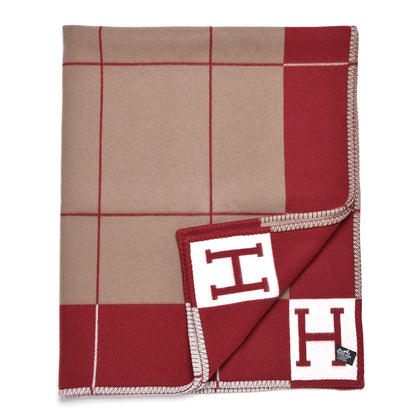 Hermes Wool Cashmere Avalon III Blanket Ecru Rouge H 1 of 3
