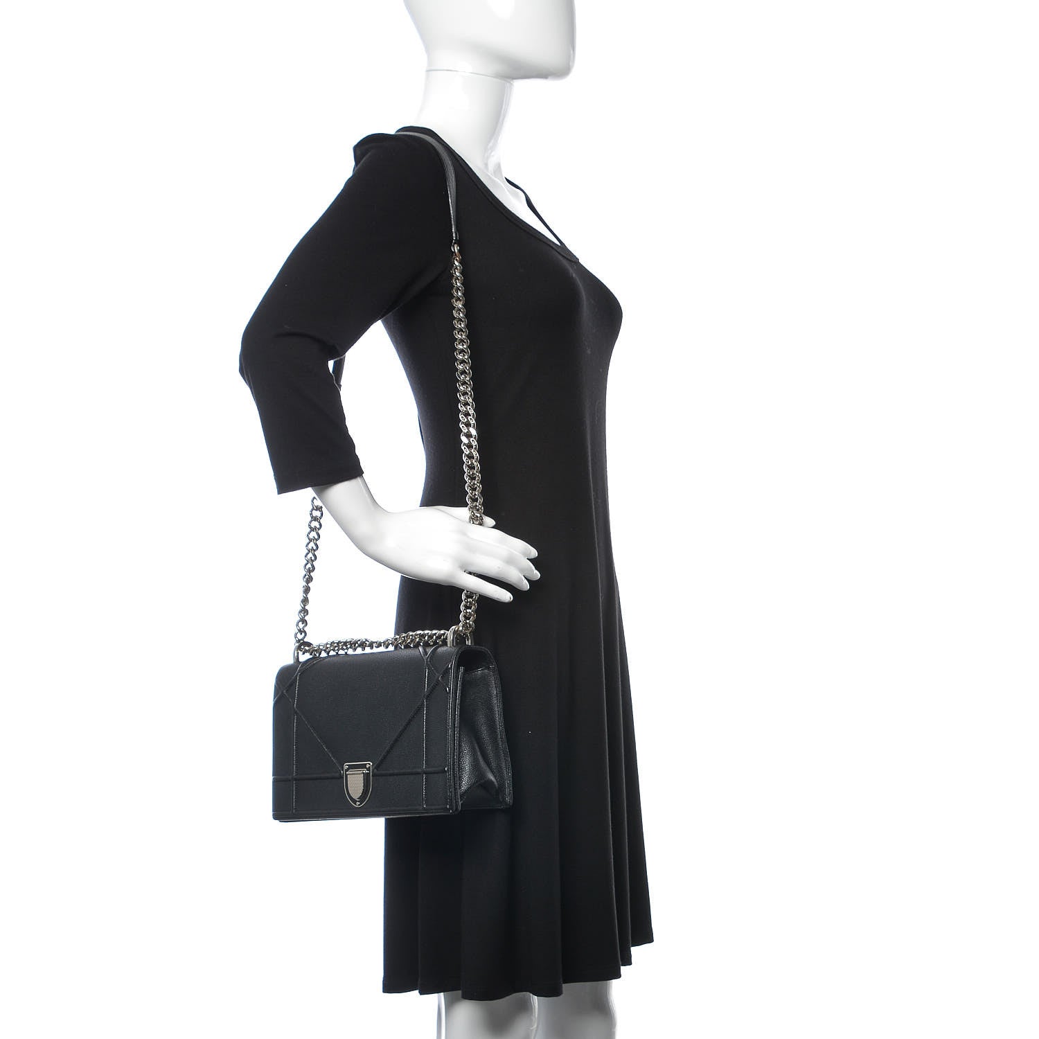 Christian Dior Grained Calfskin Medium Diorama Flap Bag Black 2 of 18