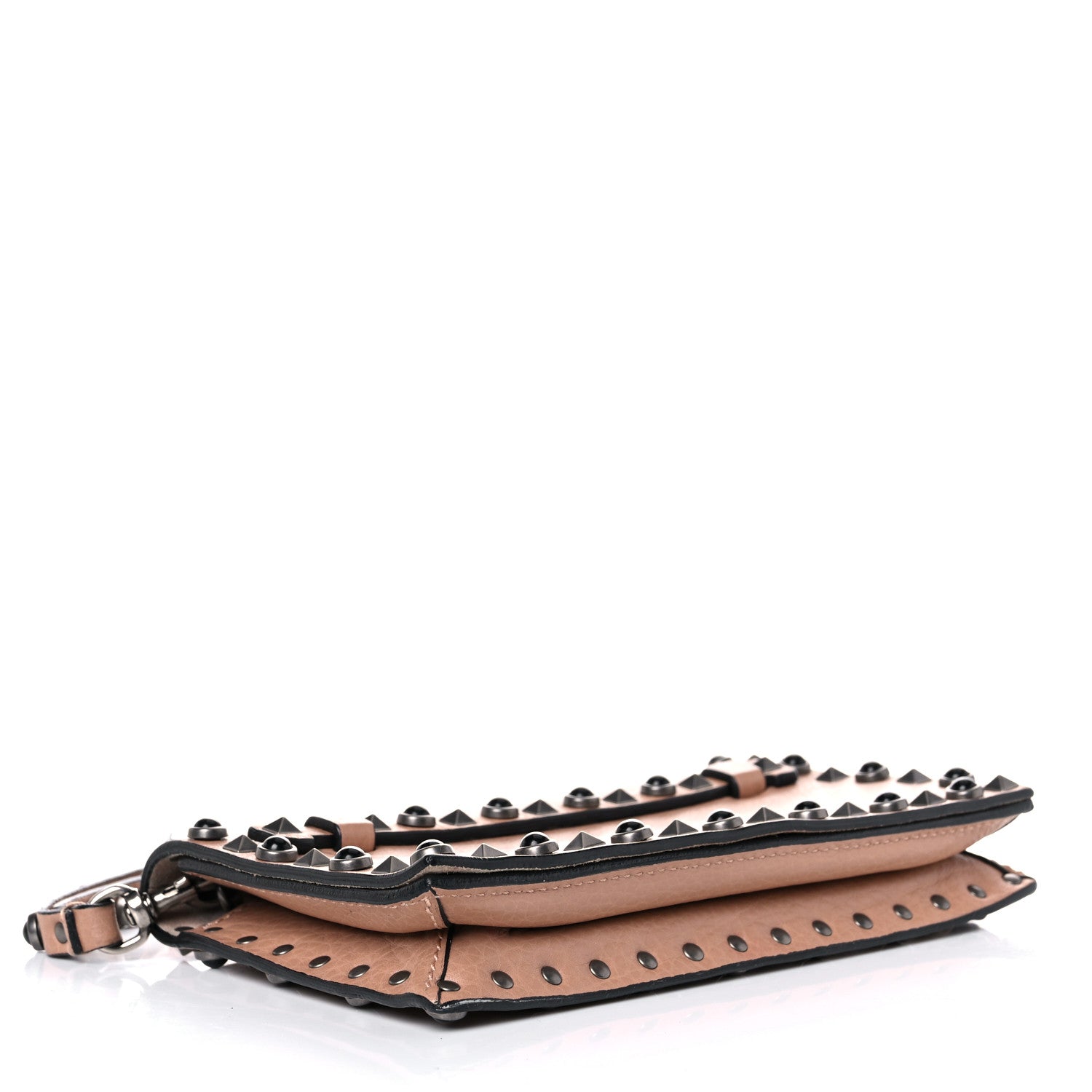 Valentino Garavani Pebbled Calfskin Onyx Small Rockstud Rolling Wristlet Clutch Soft Noisette 4 of 15