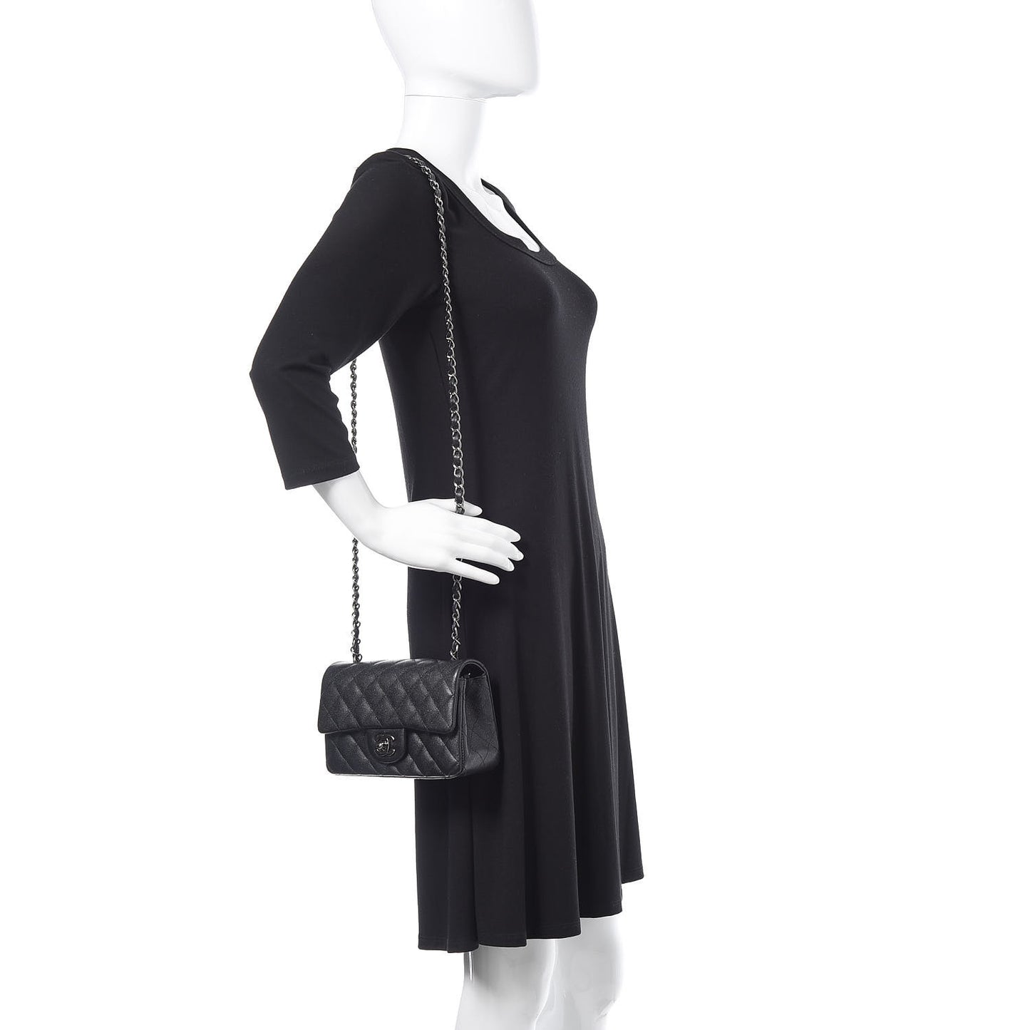 Iridescent Caviar Quilted Mini Rectangular Flap Black