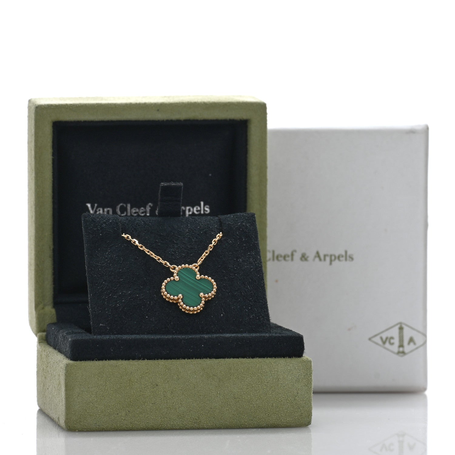 Van Cleef & Arpels 18K Yellow Gold Malachite Vintage Alhambra Pendant Necklace 5 of 5