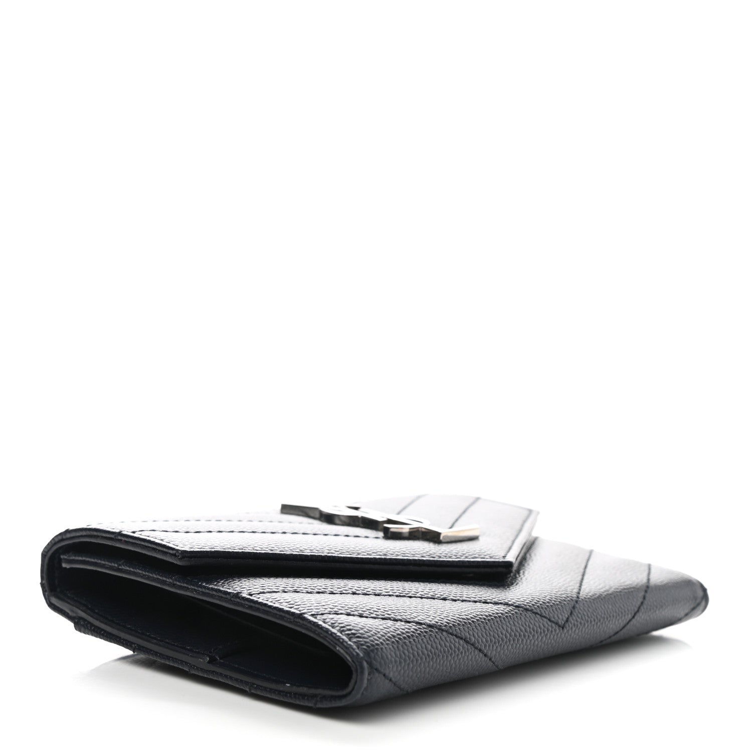 Saint Laurent Grain De Poudre Matelasse Chevron Small Monogram Passport Case Deep Marine 4 of 7