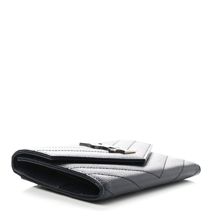Saint Laurent Grain De Poudre Matelasse Chevron Small Monogram Passport Case Deep Marine 4 of 7