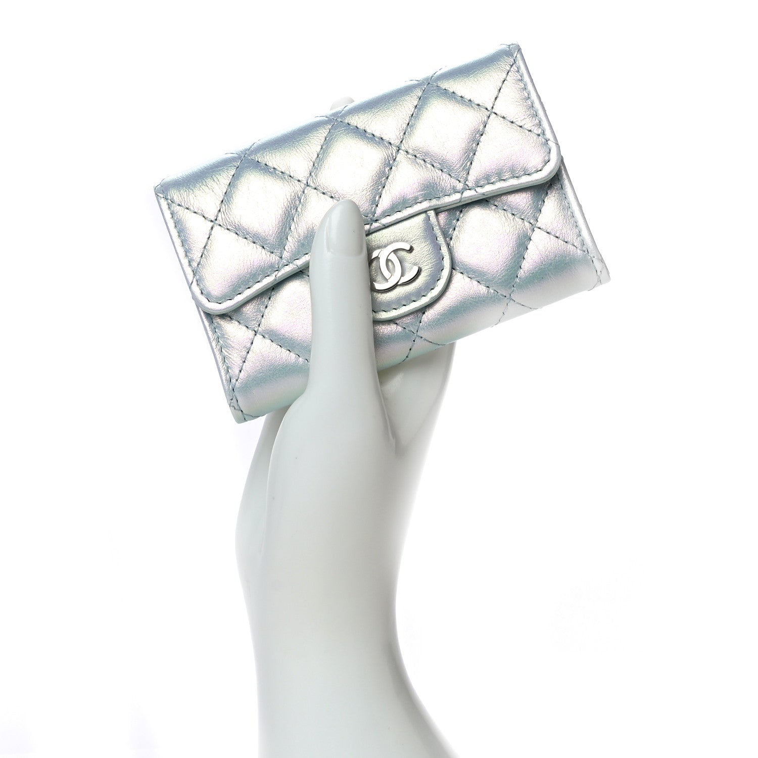 Chanel Iridescent Calfskin Quilted Flap Card Holder Light Blue 2 of 12